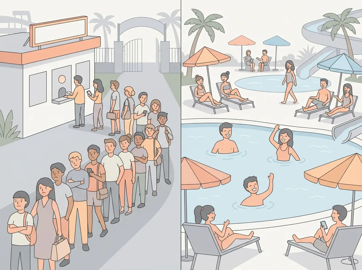 Venda online de bilhetes para um parque aquático com código QR